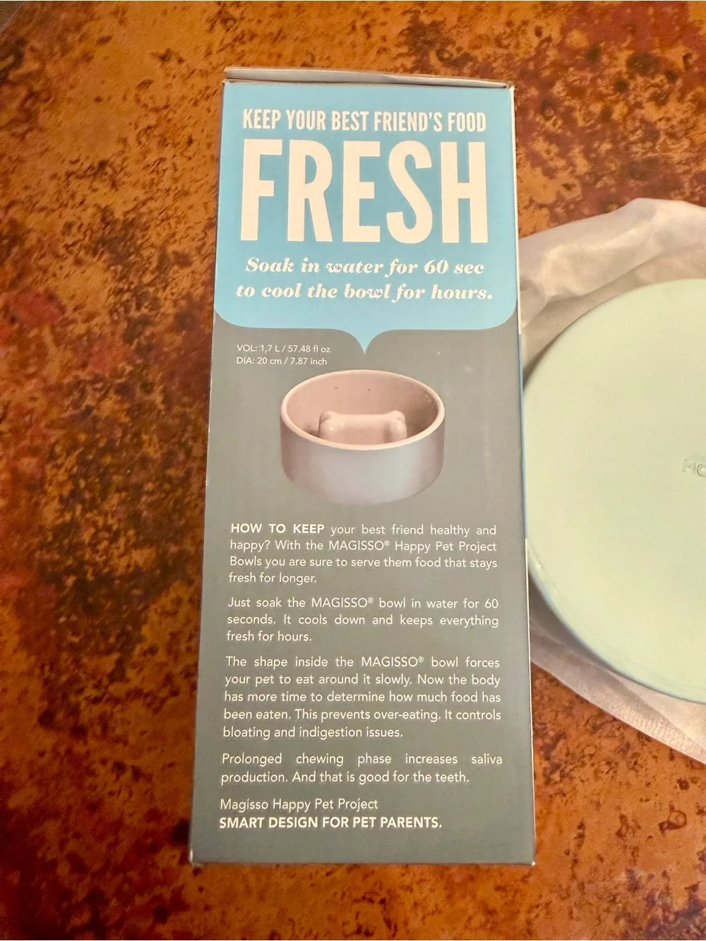 Magisso Large Slow Feeding bowl Light Teal Blue New!